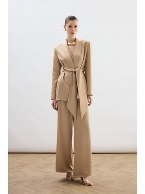 Sateen Saten Pantolon - Camel