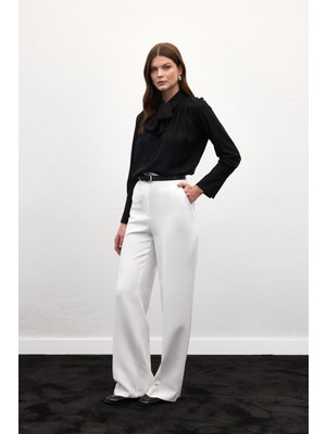 Sateen Sofia Palazzo Pantolon - Ekru