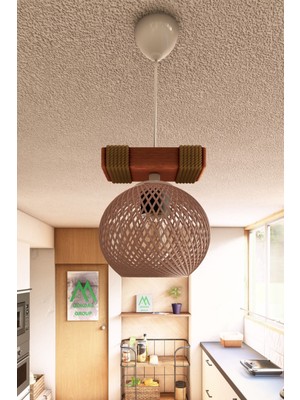 Ahşap Halatlı Balle Pudra Küre Top Sarkıt Avize