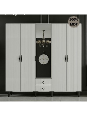 Comiet Athena 5 Kapak Ayaklı Tasarım Aynalı Country Mdf Gardırop