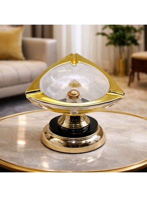 Şık Gold Detaylı Kristal Küllük, Lüks Ayaklı Dekoratif Tasarım