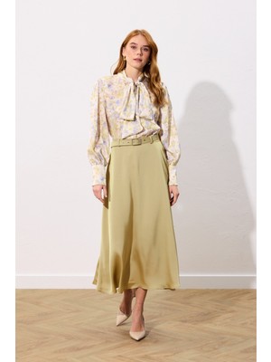Sateen Kemerli Saten Etek - Olive