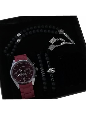 Erkek Kol Saati Erkeğe Hediye Sevgili Kombini Doğum Günü Hediyesi Tespih Bileklik Saat Seti