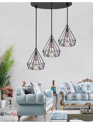 Şık 3'lü Piramit Br Lüx Mutfak ve Oturma Odası Avizesi