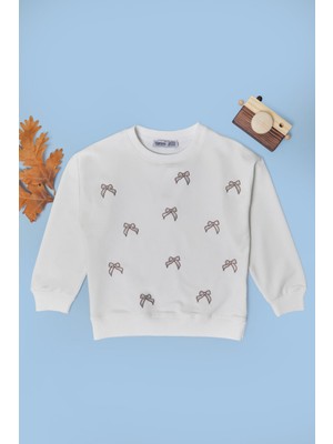 FullaModa Fiyonk Nakışlı Taşlı Kız Çocuk Sweatshirt