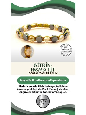 UltraMint Doğal Sitrin ve Hematit Taşlı Ipli Bileklik, Şık ve Enerji Dolu Takı