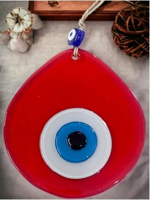 Luord-Store Mavi Nazar Boncuklu Şeffaf Kırmızı Renk Nazar Boncuklu Damla Desen El Yapımı Duvar Süsü