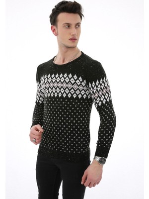 Evolaria Desenli Sıfır Yaka Kışlık Erkek Günlük Triko Kazak