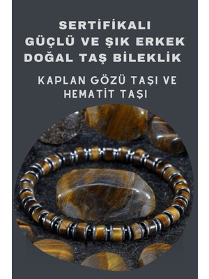 UltraMint Doğal Taş Erkek Bileklik, Kaplangözü ve Hematit ile Şık Tasarım