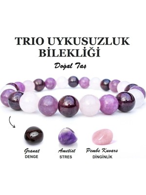 UltraMint Doğal Granat, Ametist ve Pembe Kuvars Taşlı Şıklık Bileklik Seti