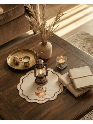 Vintage Kedi Nakışlı 30X30 Premium Duck Kumaş Peçete, Sıvı Itici, Dekoratif