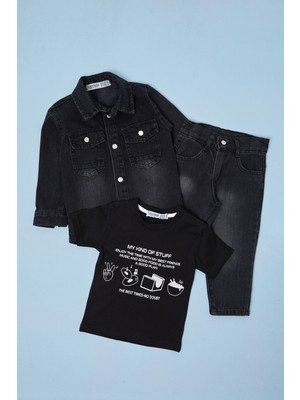 FullaModa Düğmeli Polo Yaka  Erkek Çocuk Jean 3 Lü Takım