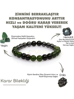 UltraMint Doğal Taş Bileklik, Sertifikalı Hematit, Yeşim ve Onix Taşı Şıklığı