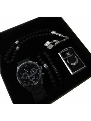 Sevgiliye Hediye Seti Erkek Kombin Saat Seti Çakmak Tespih Bileklik Sevgiliye Hediye Doğum Günü Hediyeleri