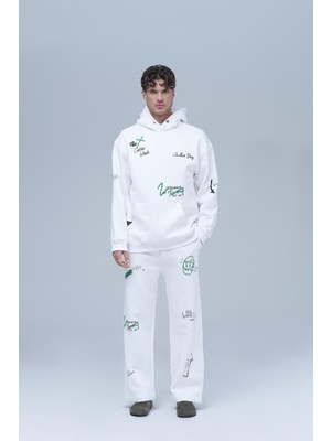 Saw Urbanity Street Script Oversize Eşofman Takımı Erkek Ekru