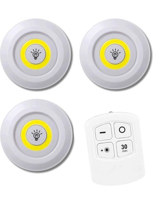 Mutfak Antre Iç Tezgah Dekoratif Pilli LED Spot Işık, Kumandalı, Kablosuz, 3'lü