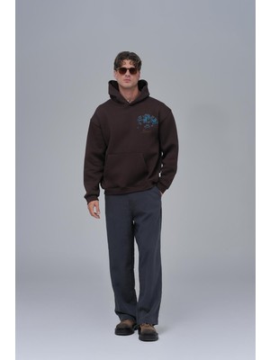 Saw Urbanity Mosaic Portrait Oversize Sweatshirt Erkek Kahverengi