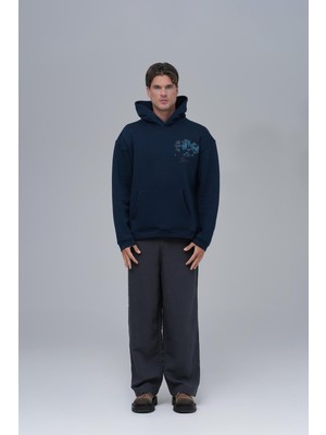 Saw Urbanity Mosaic Portrait Oversize Sweatshirt Erkek Indigo