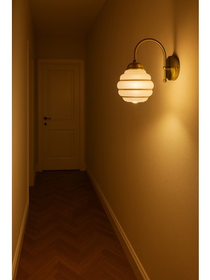 Retro Rustik Camlı Gold Detaylı Aplik, Salon, Mutfak ve Yatak Odası Için