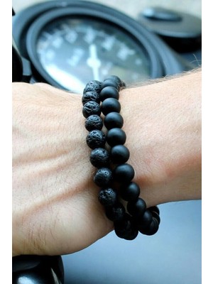 UltraMint Doğaltaş Oniks Lav 8mm Oval Kesim Unisex Bileklik Çift Set