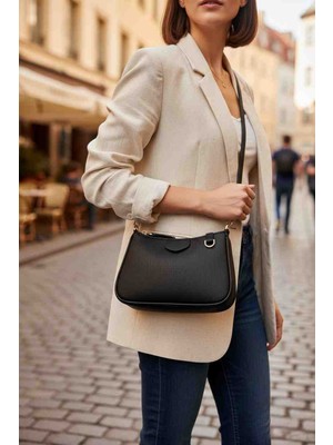 Moda Fiesta Kadın Siyah Çift Askılı Mini Omuz Çantası – Zincir ve Ayarlanabilir Askılı Şık Çanta