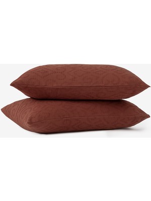 Barine Damask Jakarlı Yastık Kılıfı 2'li Set Kızıl Toprak