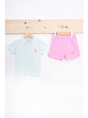 U.S. Polo Assn Kız Bebek Tulum  Pamuk Gömlek Yaka Nil Yeşili ve Pembe Renk Kombin