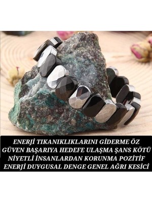 UltraMint El Işlemli Obsidyen Treharz Doğal Taş Bileklik, Siyah Gri Şıklık