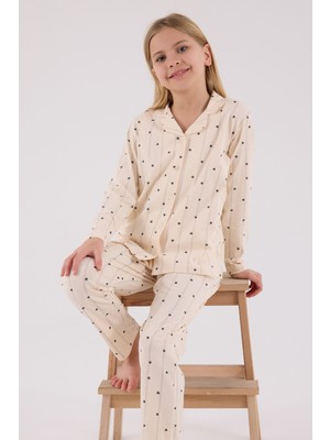 Arnetta Kız Çocuk Krem Uzun Kollu Pijama Takımı 3435-G