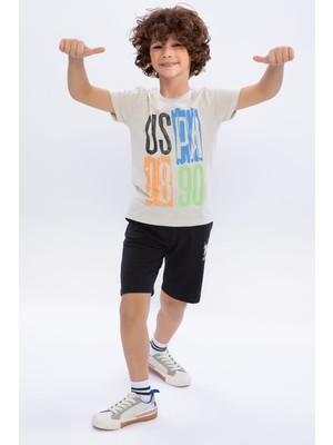 U.S. Polo Assn. Bej Siyah Erkek Çocuk Bisiklet Yaka Bermuda Takım