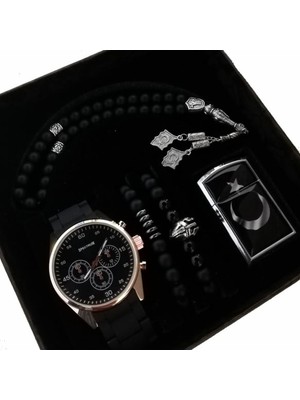 Erkek Kol Saati Seti Sevgiliye Hediye Çakmak Tespih Bileklik Kombini Sevgililer Günü Hediyesi Hediye Set Erkeğe Hediye