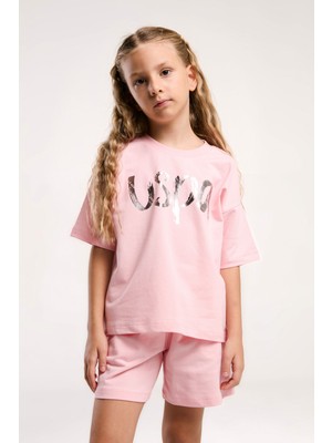 U.S. Polo Assn. Kız Çocuk Pembe Şort Takım