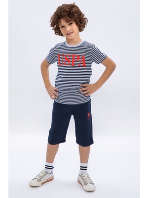 U.S. Polo Assn. Çizgili Lacivert Erkek Çocuk Kapri Takım