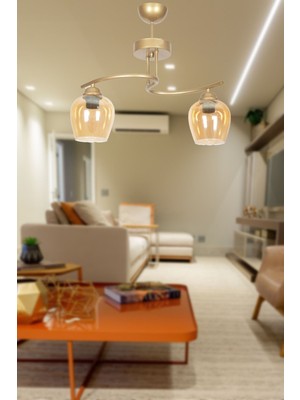 Modern Eskitme Kasa ve Bal Camlı 2’li Avize Seti