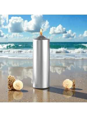 Kuzey Oyuncak Vıp Yüksek Kalite 12 cm Gümüş Kalın Silindir Mum Parlak Metalik Gümüş Mum Gümüş Silindir Mum 12X4.5