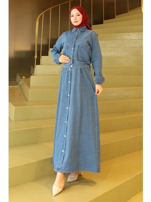 Boydan Düğmeli Ceketli Kot Takım Açık Mavi 19281