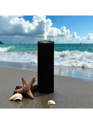 Kuzey Oyuncak Vıp Yüksek Kalite 12 cm Siyah Kalın Silindir Mum Parlak Metalik Siyah Mum Siyah Silindir Mum 12X4.5