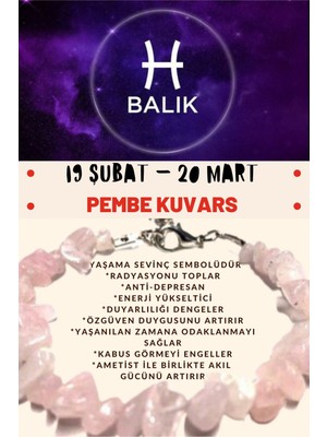 UltraMint Balık Burcu Için Sertifikalı Pembe Kuvars Taşı Bileklik