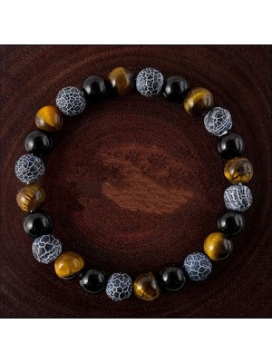 UltraMint Doğal Akik, Kaplan Gözü ve Oniks Taşlı Zarif Bileklik Takımı