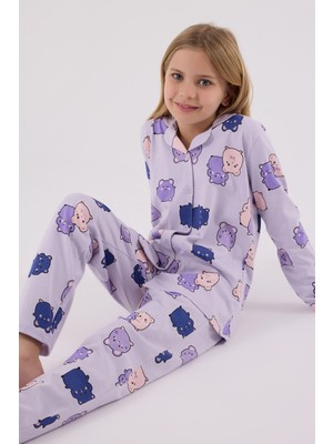 Rolypoly Kız Çocuk Mor Gömlek Pijama Takımı