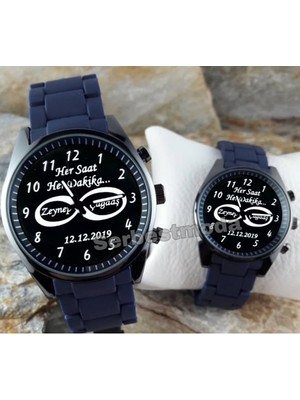 Sevgiliye Hediye Kişiye Özel Isim Yazılı Baskılı Erkek Bayan Saat Kombini Sevgili Saatleri Doğum Günü Hediyesi Çift Saatleri