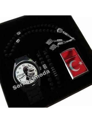 Erkek Tespih Çakmak Bileklik Seti Doğum Günü Yıl Dönümü Hediyesi Erkeğe Hediye Erkek Saat Kombini