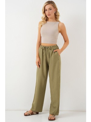 Geniş Paça Keten Pantolon 6735 - Çağla