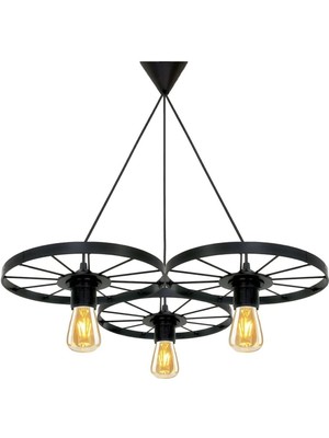 Retro Ferforje Üçlü Bisiklet Tekerlekli Tavan Avizesi, Şık ve Şık Bir Dekorasyon Ürünü