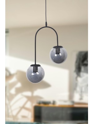 Modern Siyah Sarkıt Avize, Füme Cam, Salon, Mutfak, Yatak Odası, 2'li