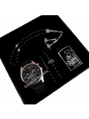 Erkek Sevgiliye Hediye Saat Seti Kol Saati Çakmak Bileklik Tespih Set Sevgililer Günü Hediyesi Erkek Kol Saati