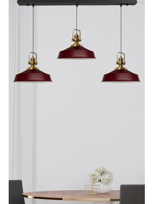 Vişne Çürüğü Eskitme Metal Üçlü E27 Retro Mutfak Sarkıt Avize