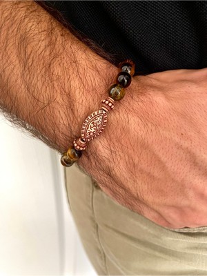 UltraMint Unisex Elegant Celtic Ahşap ve Kaplan Gözü Taşlı Padore Bileklik