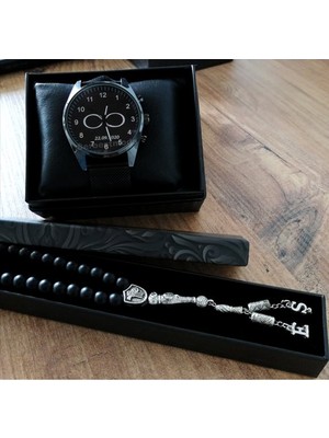 Erkek Kol Saati ve Harfli Tesbih Kombini Kişiye Özel Hediye Erkeğe Hediye Seti Metal Hasır Kordon Doğum Günü Yıl Dönümü Babalar Günü Hediyesi