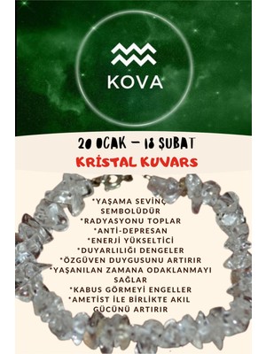UltraMint Kova Burcu Kristal Bileklik, Sertifikalı Doğal Taş, Şık ve Enerji Dolu